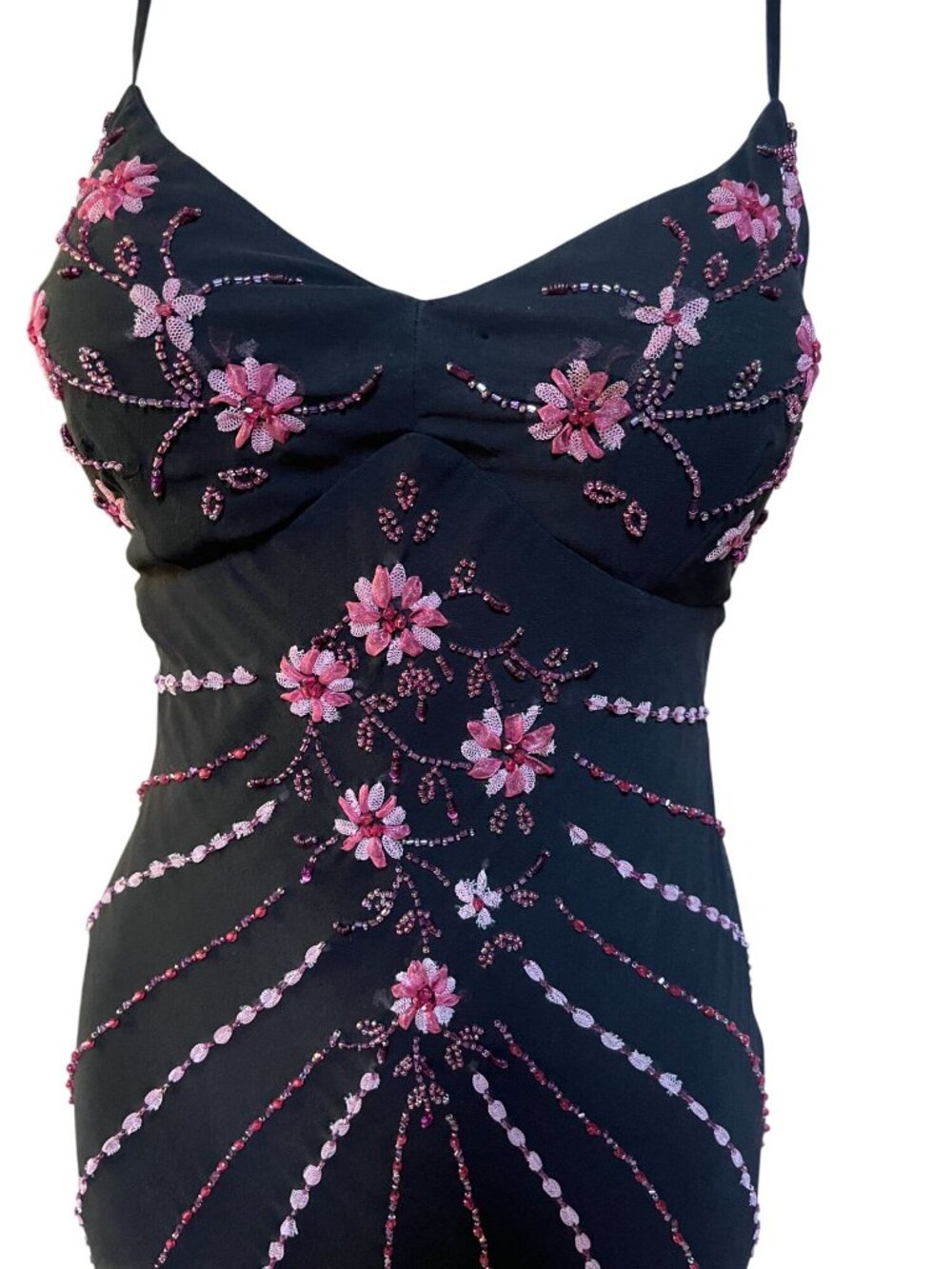 Sue Wong Silk Y2K Fairy Dress Pink Floral Beading Handkerchief Hem Lace-Up Back - Picture 3 of 11